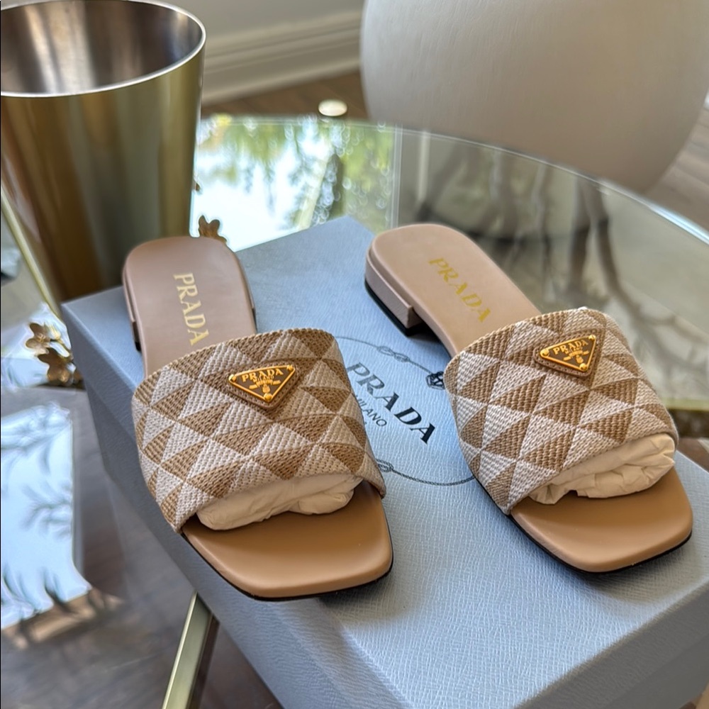 Prada Tan Quilted Sandals for Casual Elegance